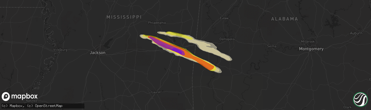 Hail map in Meridian, MS on April 8, 2020