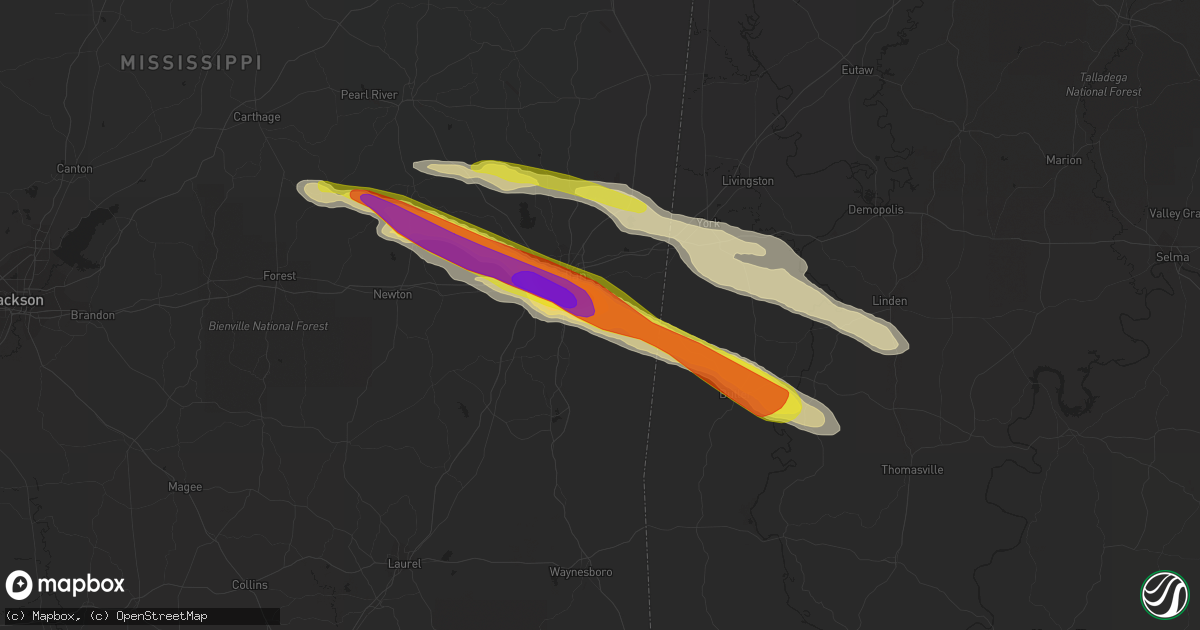 Hail map in Meridian, MS on April 8, 2020