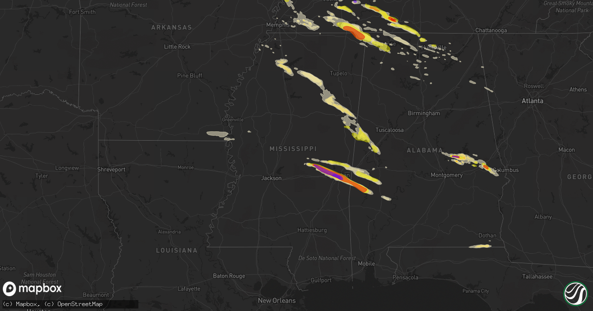 Hail map in Mississippi on April 8, 2020
