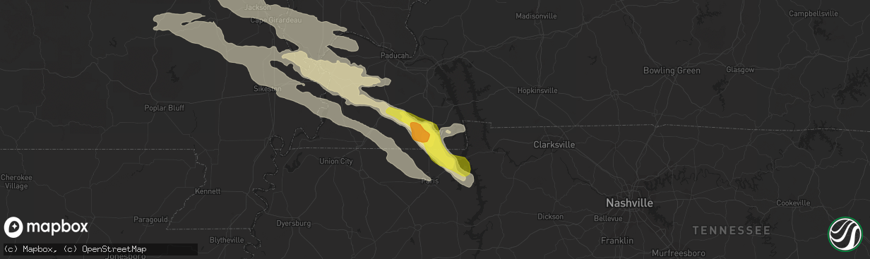 Hail map in Murray, KY on April 8, 2020