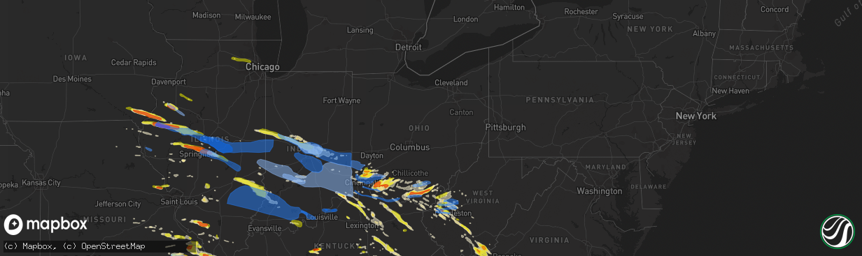 Hail map in Ohio on April 8, 2020