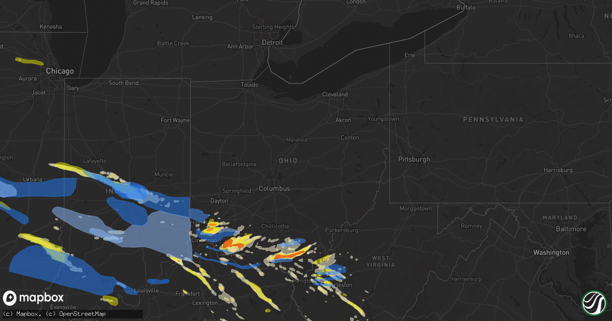 Hail map in Ohio on April 8, 2020