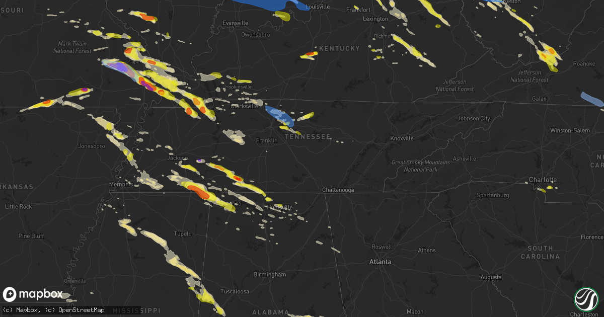Hail map in Tennessee on April 8, 2020