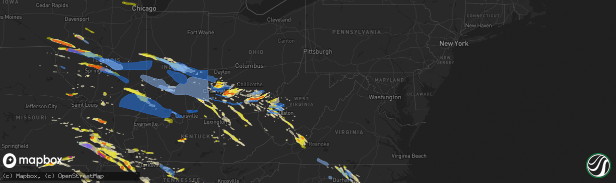 Hail map in West Virginia on April 8, 2020