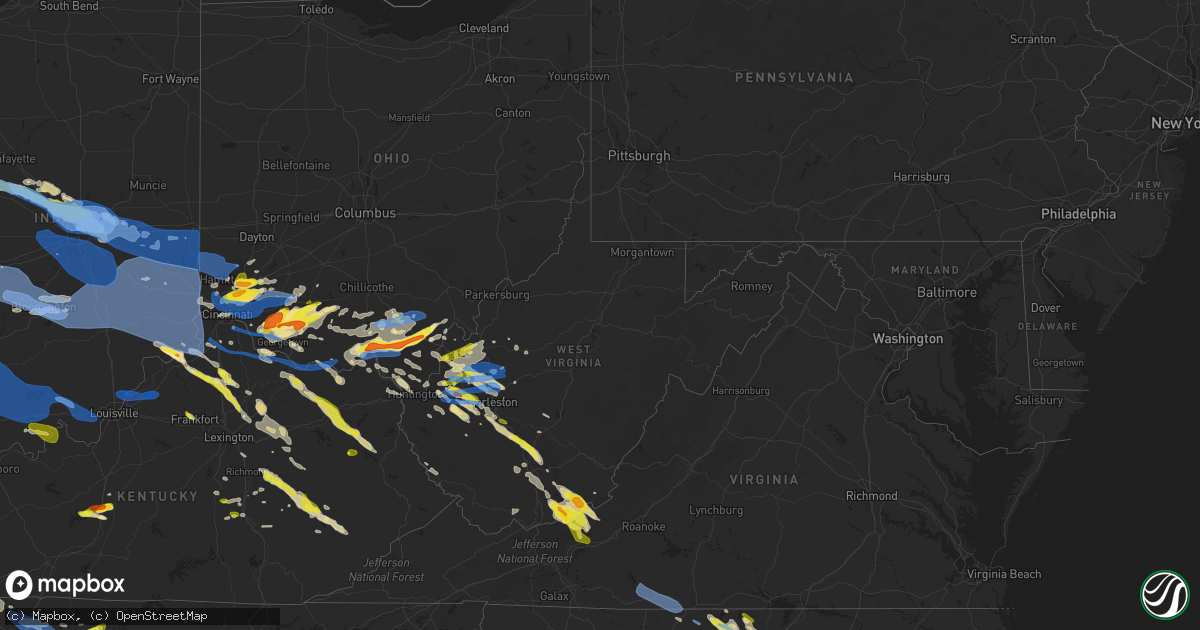Hail map in West Virginia on April 8, 2020