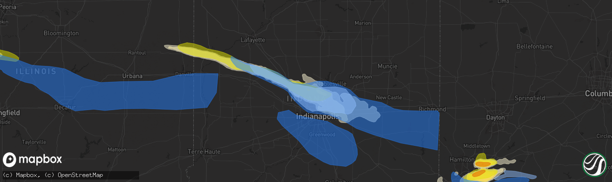 Hail map in Zionsville, IN on April 8, 2020