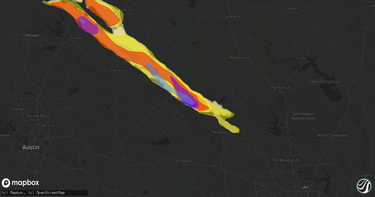Hail map in Bryan, TX on April 8, 2021