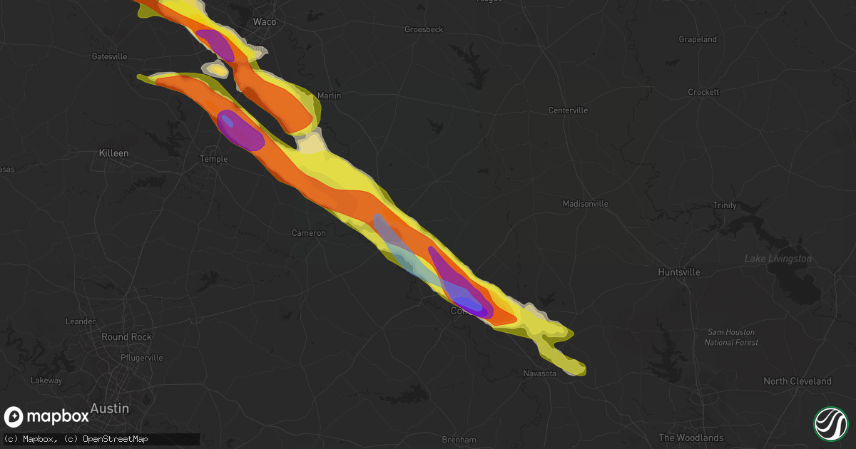 Hail map in Hearne, TX on April 8, 2021