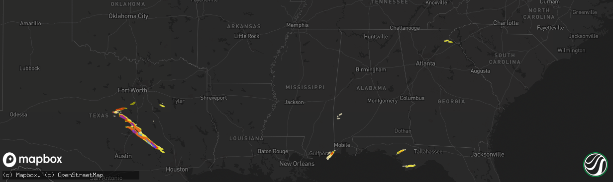 Hail map in Mississippi on April 8, 2021