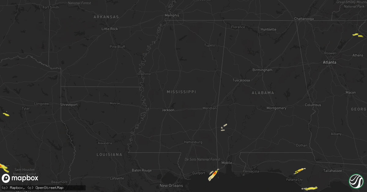 Hail map in Mississippi on April 8, 2021