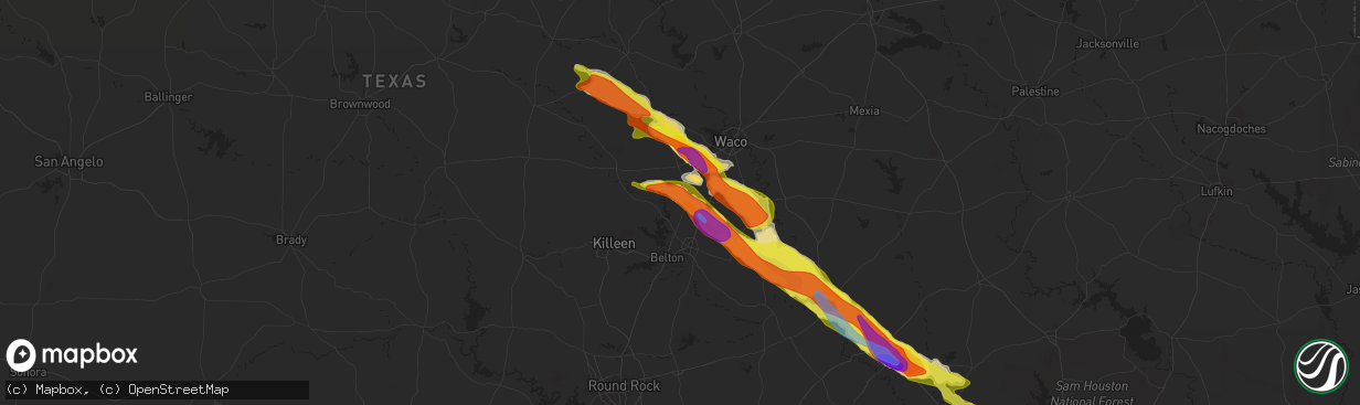 Hail map in Moody, TX on April 8, 2021