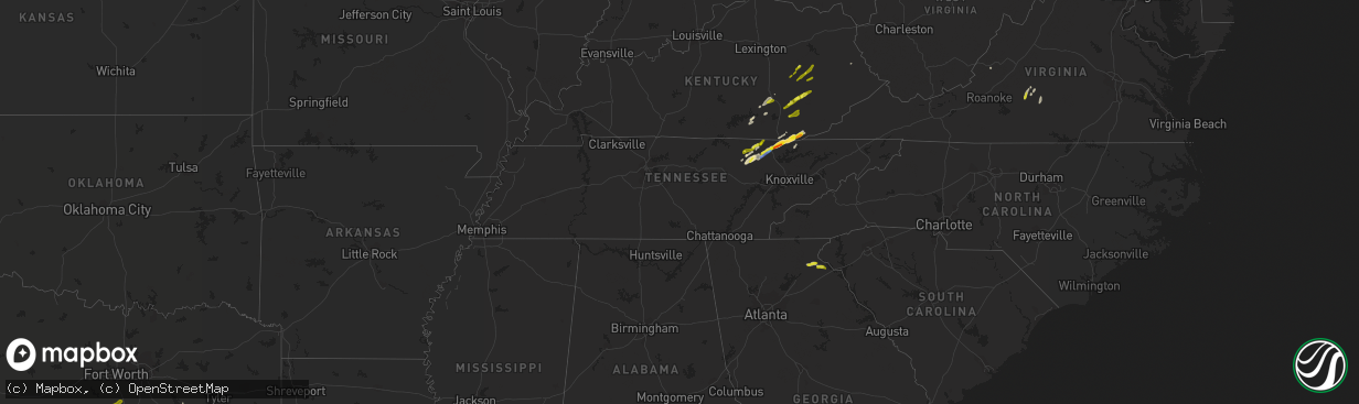 Hail map in Tennessee on April 8, 2021