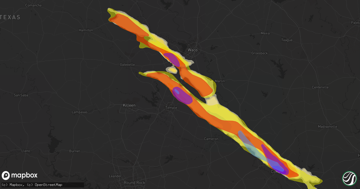 Hail map in Troy, TX on April 8, 2021