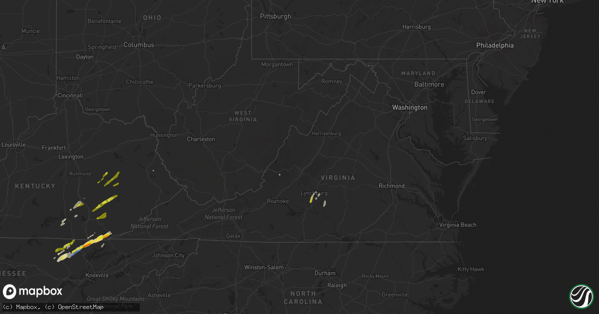Hail map in Virginia on April 8, 2021