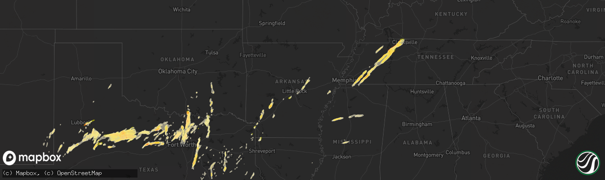 Hail map in Arkansas on April 8, 2024