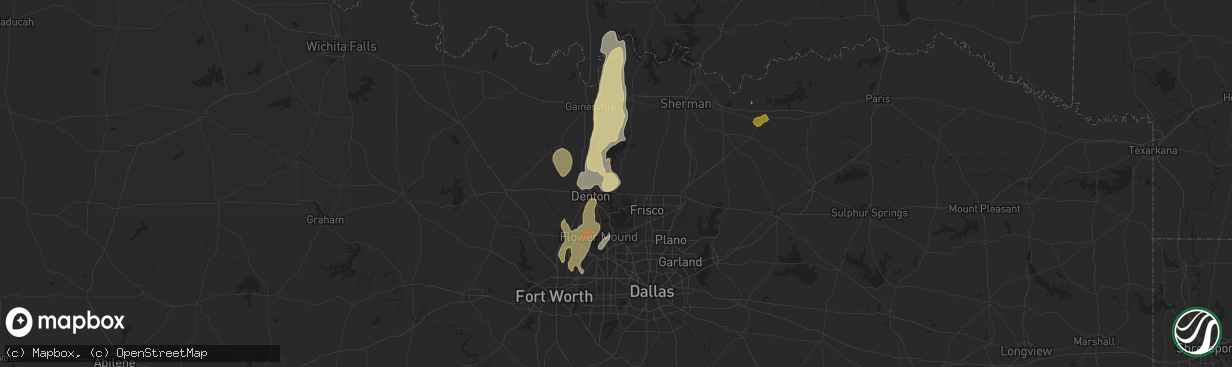 Hail map in Aubrey, TX on April 8, 2024
