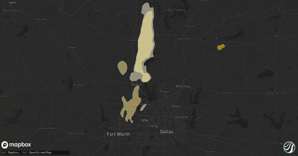 Hail map in Aubrey, TX on April 8, 2024