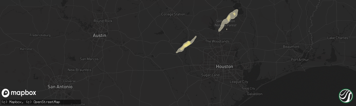 Hail map in Bellville, TX on April 8, 2024