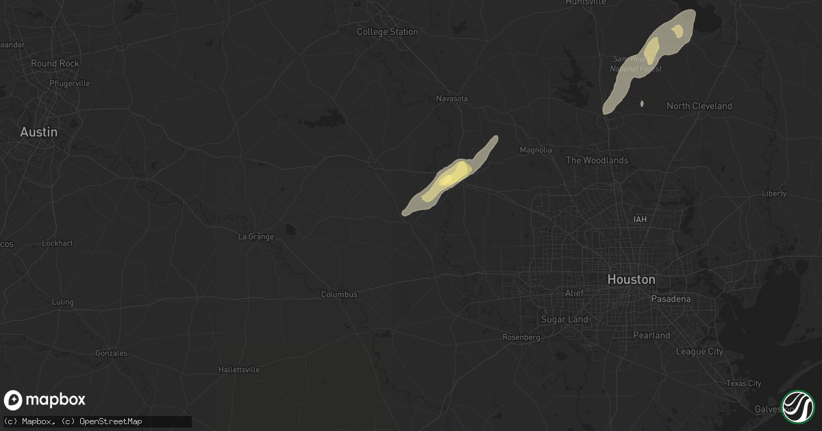 Hail map in Bellville, TX on April 8, 2024