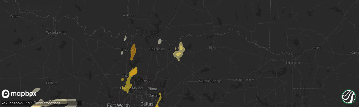 Hail map in Bonham, TX on April 8, 2024
