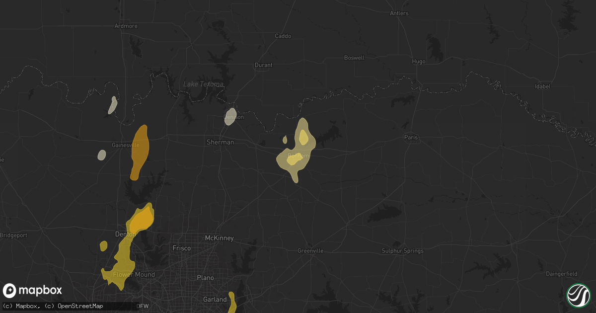 Hail map in Bonham, TX on April 8, 2024