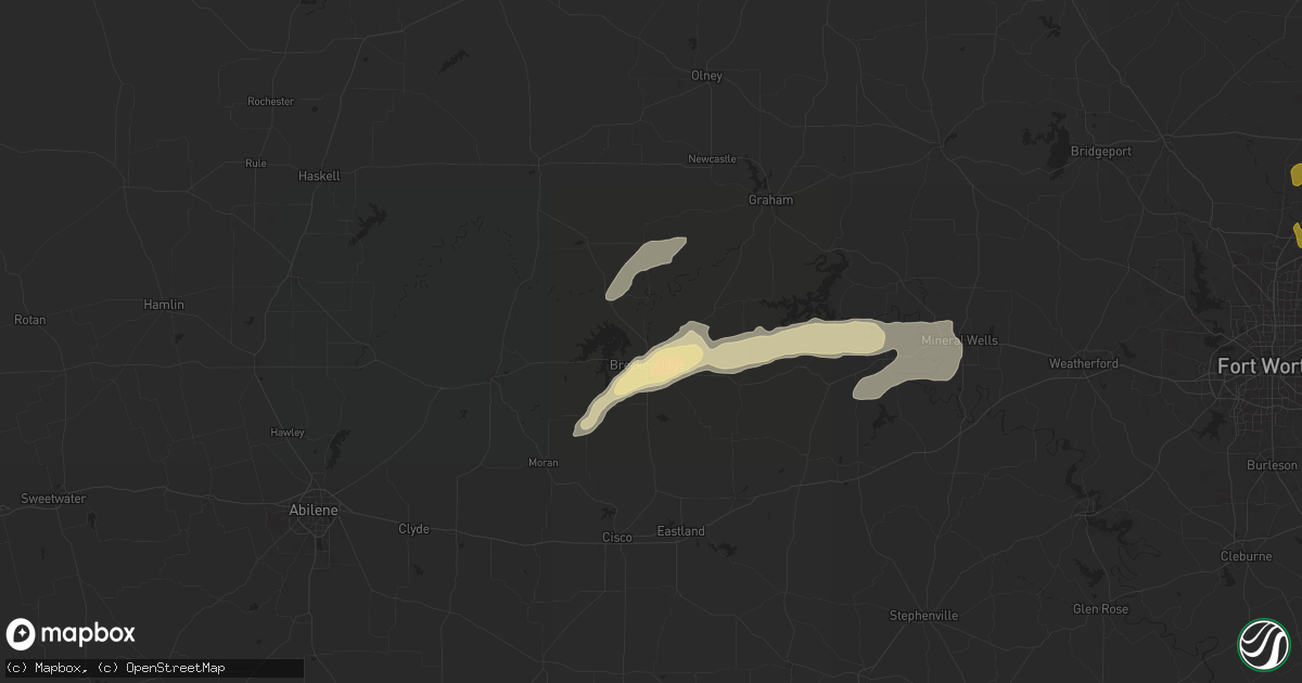 Hail map in Breckenridge, TX on April 8, 2024