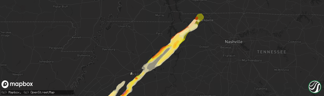 Hail map in Bruceton, TN on April 8, 2024