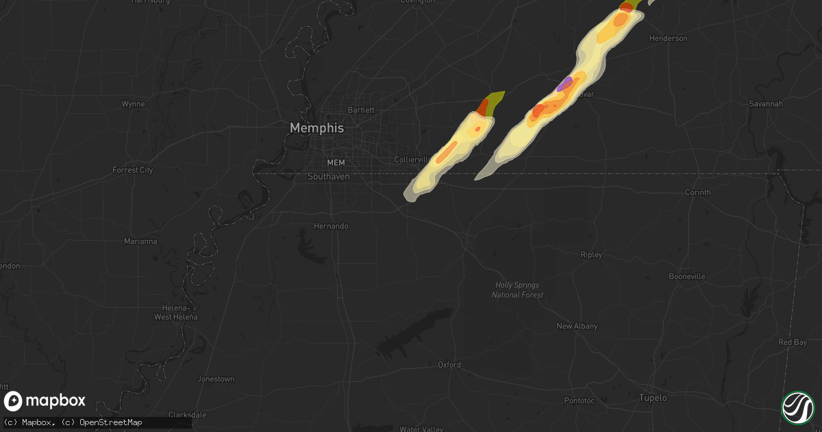 Hail map in Byhalia, MS on April 8, 2024