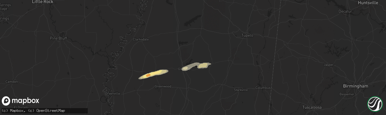 Hail map in Coffeeville, MS on April 8, 2024