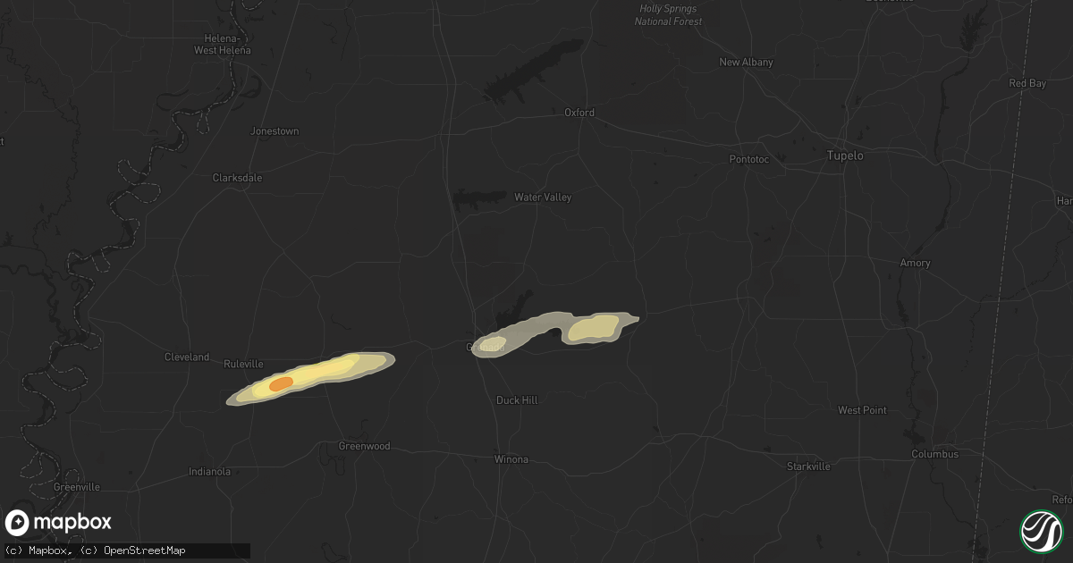 Hail map in Coffeeville, MS on April 8, 2024