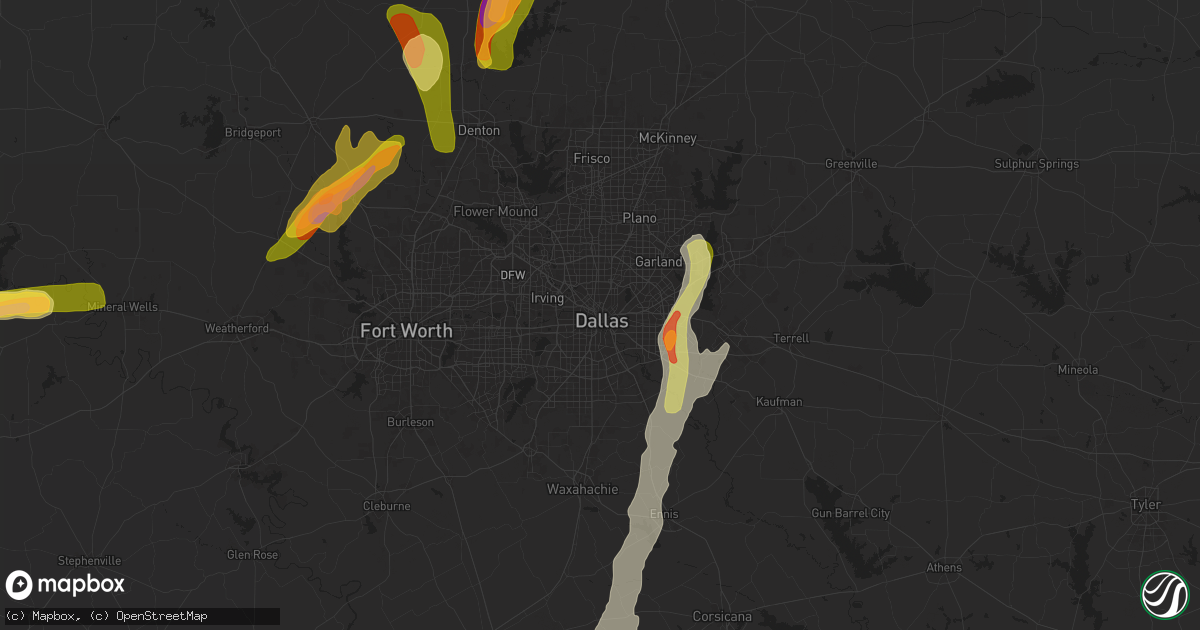 Hail map in Dallas, TX on April 8, 2024
