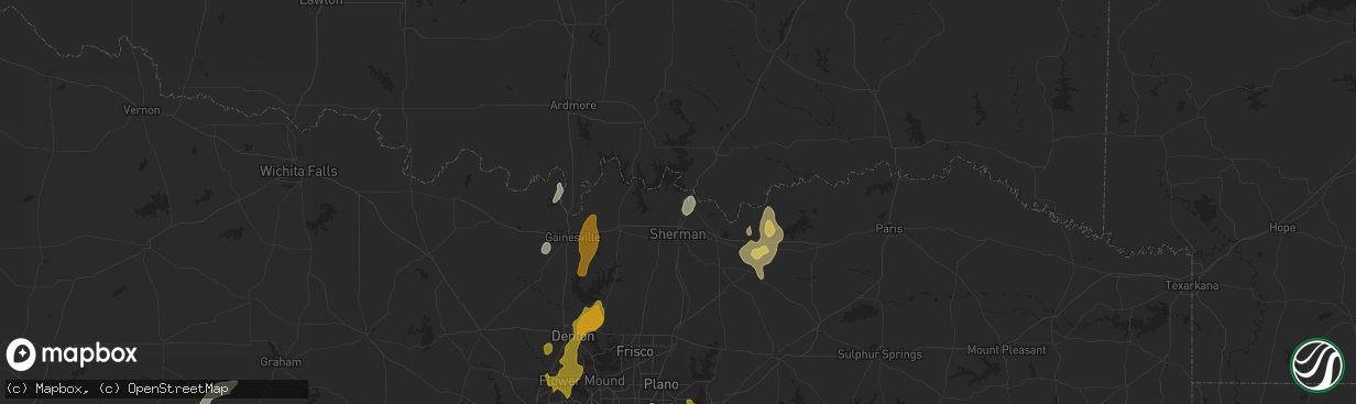 Hail map in Denison, TX on April 8, 2024