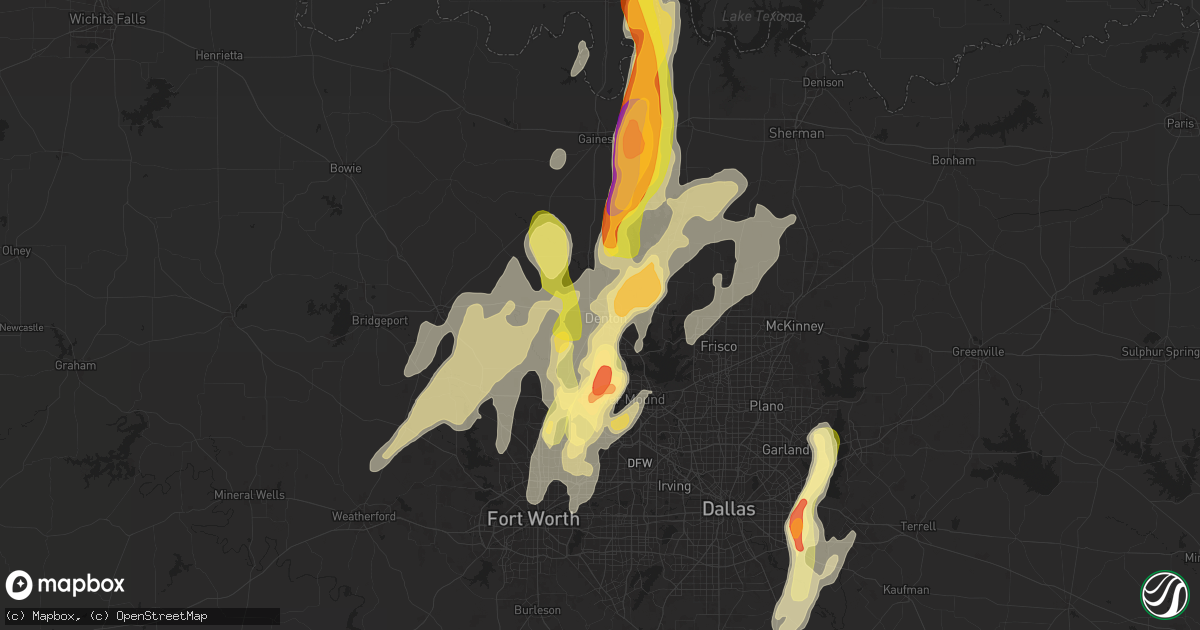 Hail map in Denton, TX on April 8, 2024