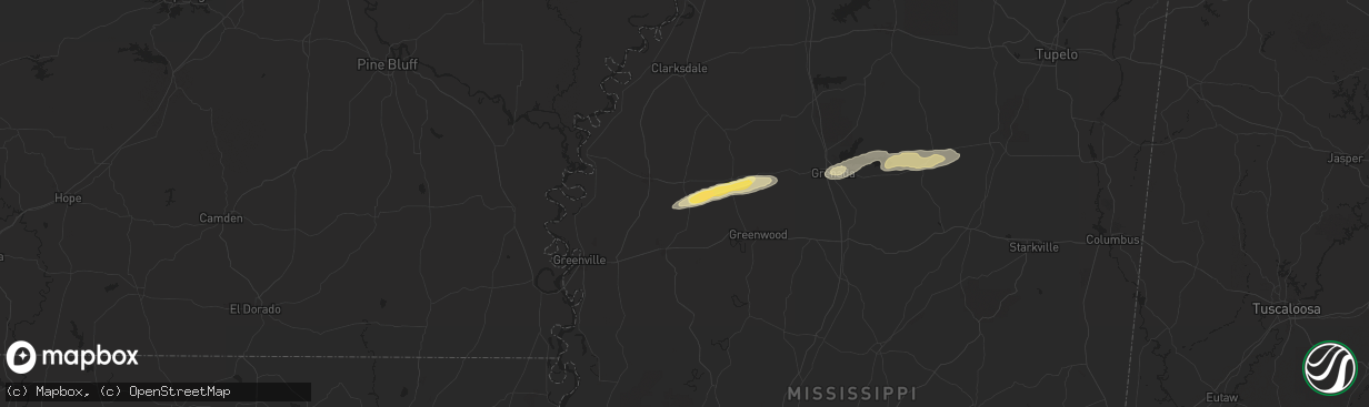 Hail map in Doddsville, MS on April 8, 2024