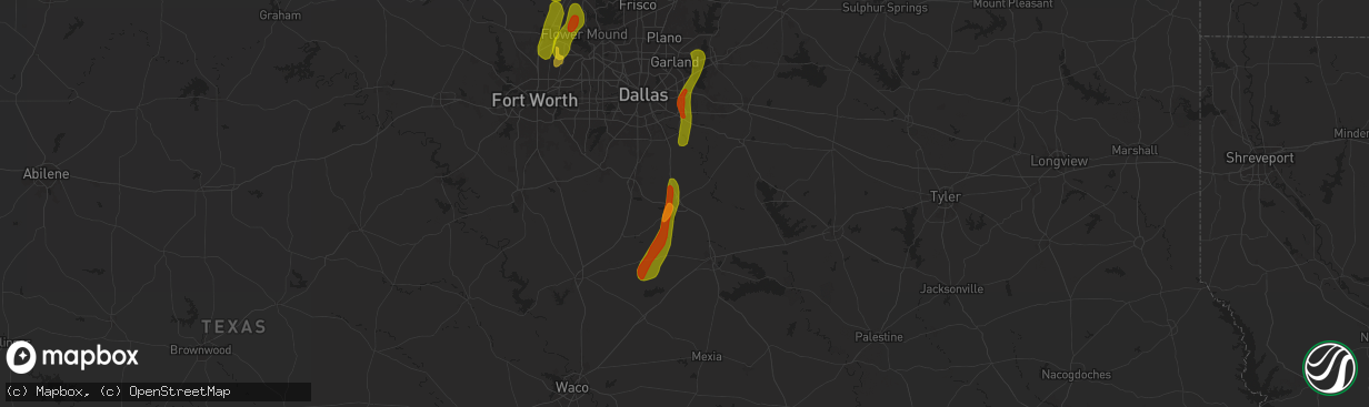 Hail map in Ennis, TX on April 8, 2024