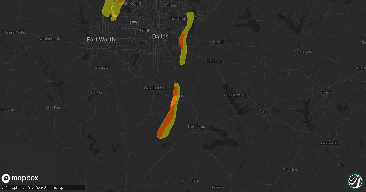 Hail map in Ennis, TX on April 8, 2024