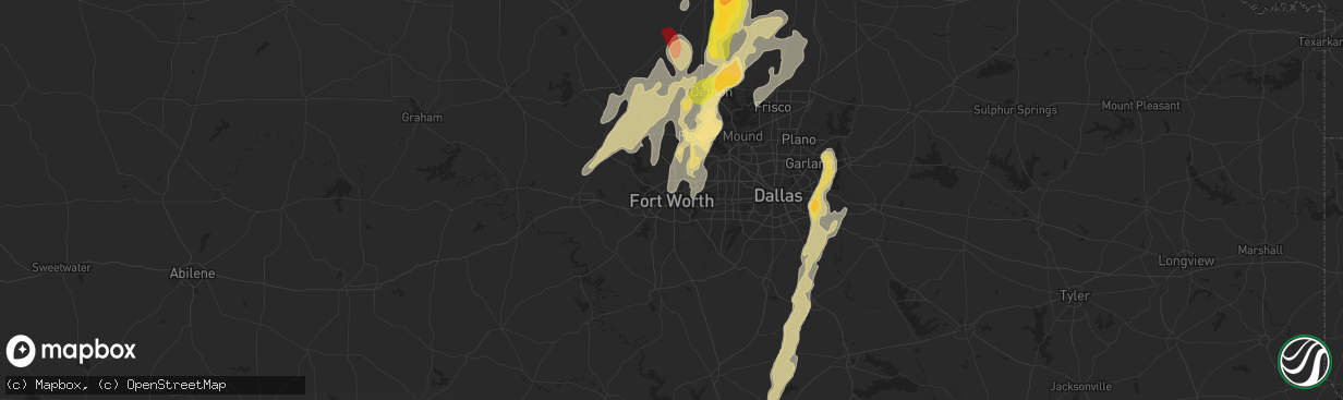 Hail map in Fort Worth, TX on April 8, 2024