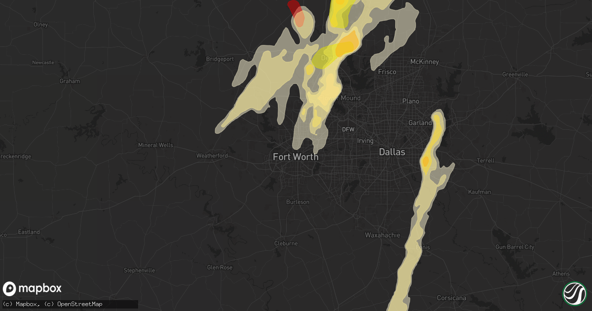 Hail map in Fort Worth, TX on April 8, 2024
