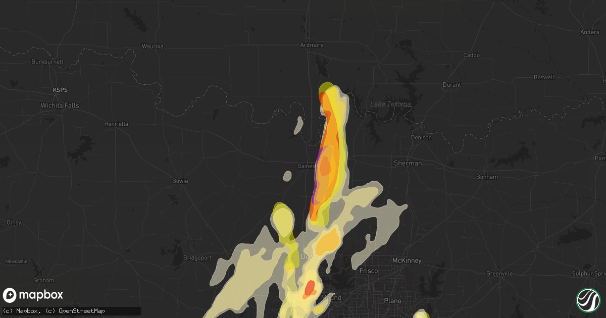 Hail map in Gainesville, TX on April 8, 2024