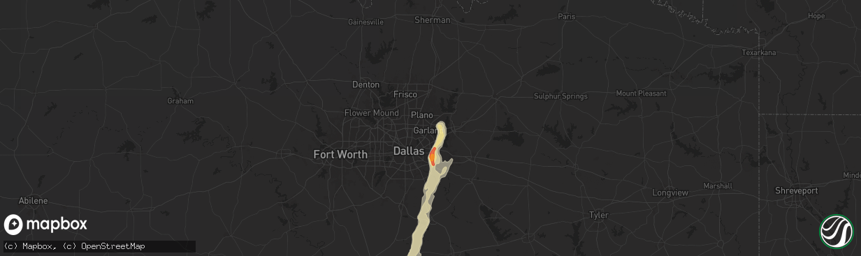 Hail map in Garland, TX on April 8, 2024