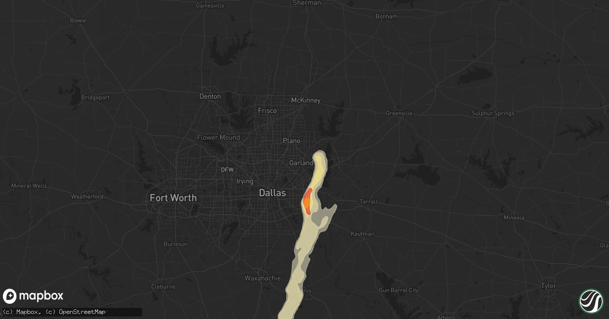 Hail map in Garland, TX on April 8, 2024