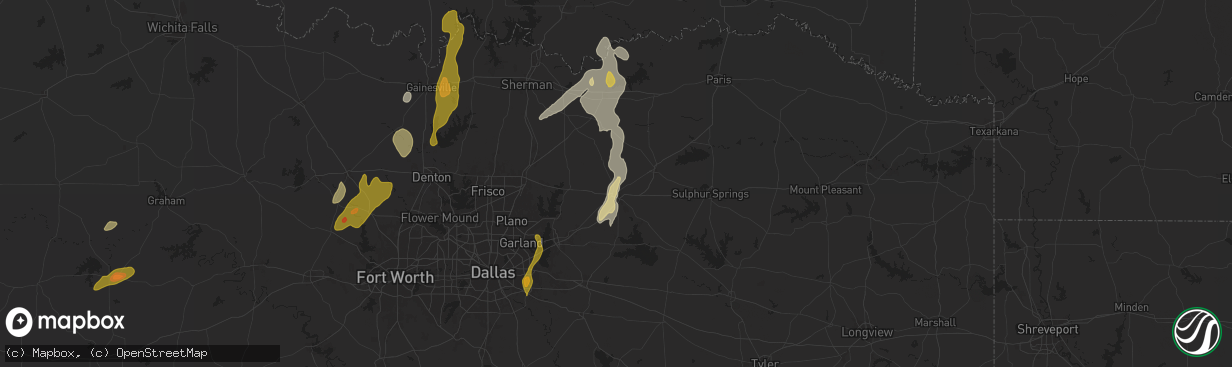 Hail map in Greenville, TX on April 8, 2024