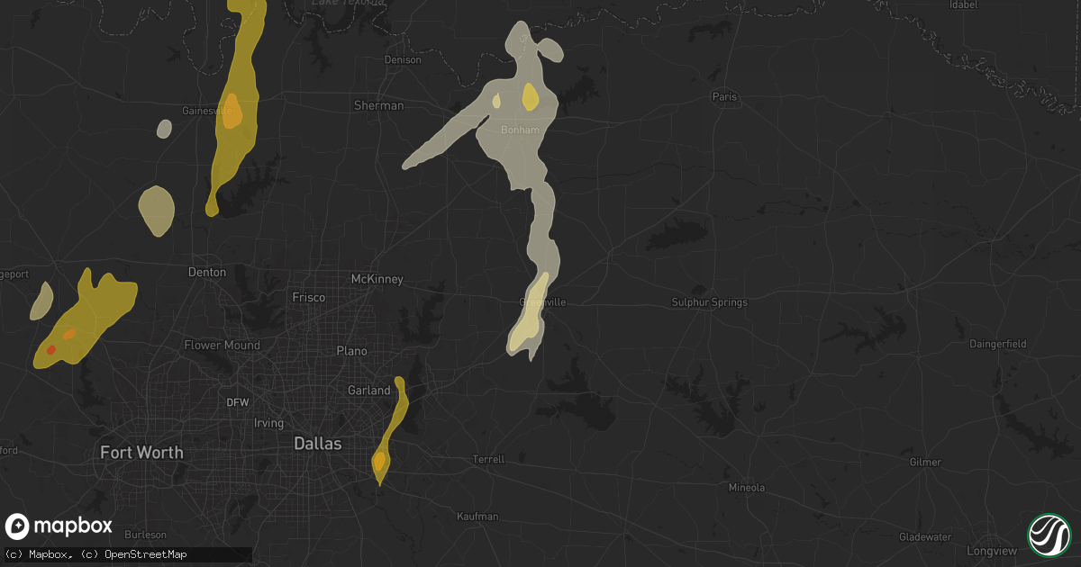 Hail map in Greenville, TX on April 8, 2024