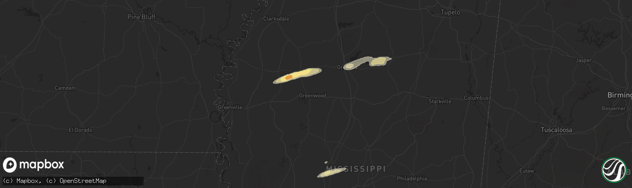 Hail map in Greenwood, MS on April 8, 2024