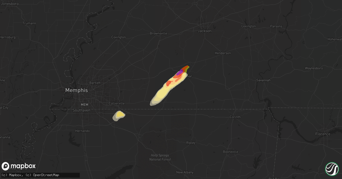 Hail map in Hickory Valley, TN on April 8, 2024