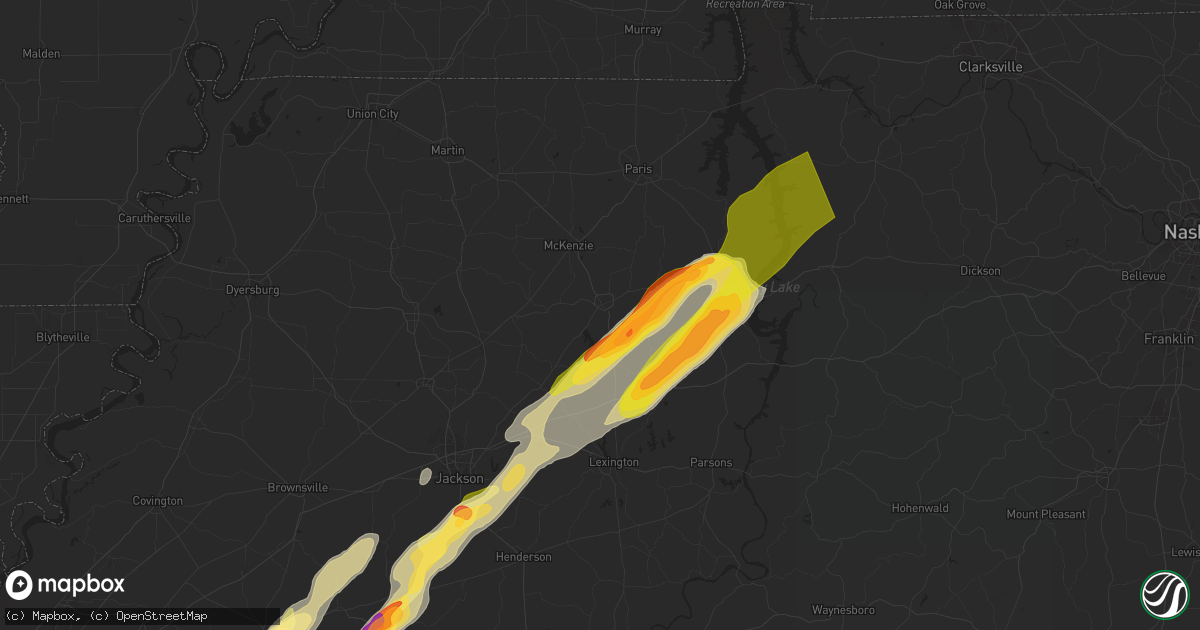 Hail map in Huntingdon, TN on April 8, 2024