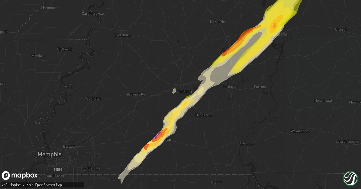 Hail map in Jackson, TN on April 8, 2024