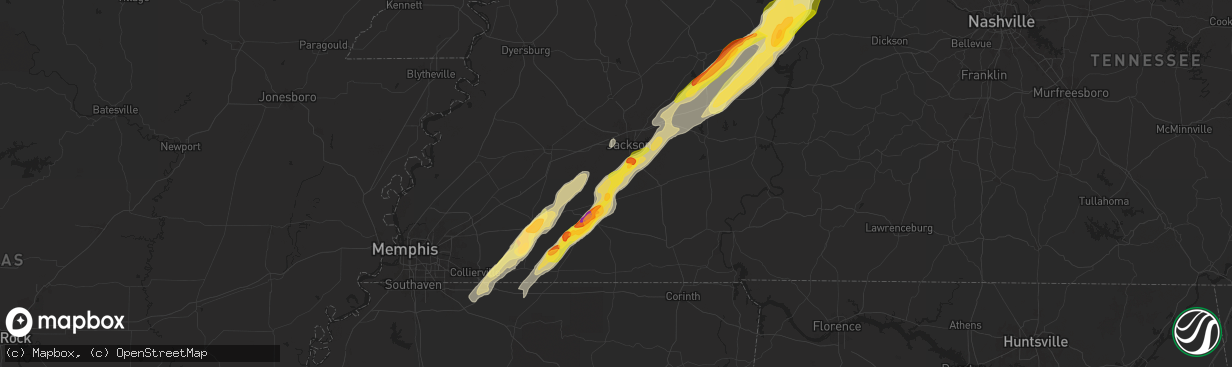Hail map in Medon, TN on April 8, 2024