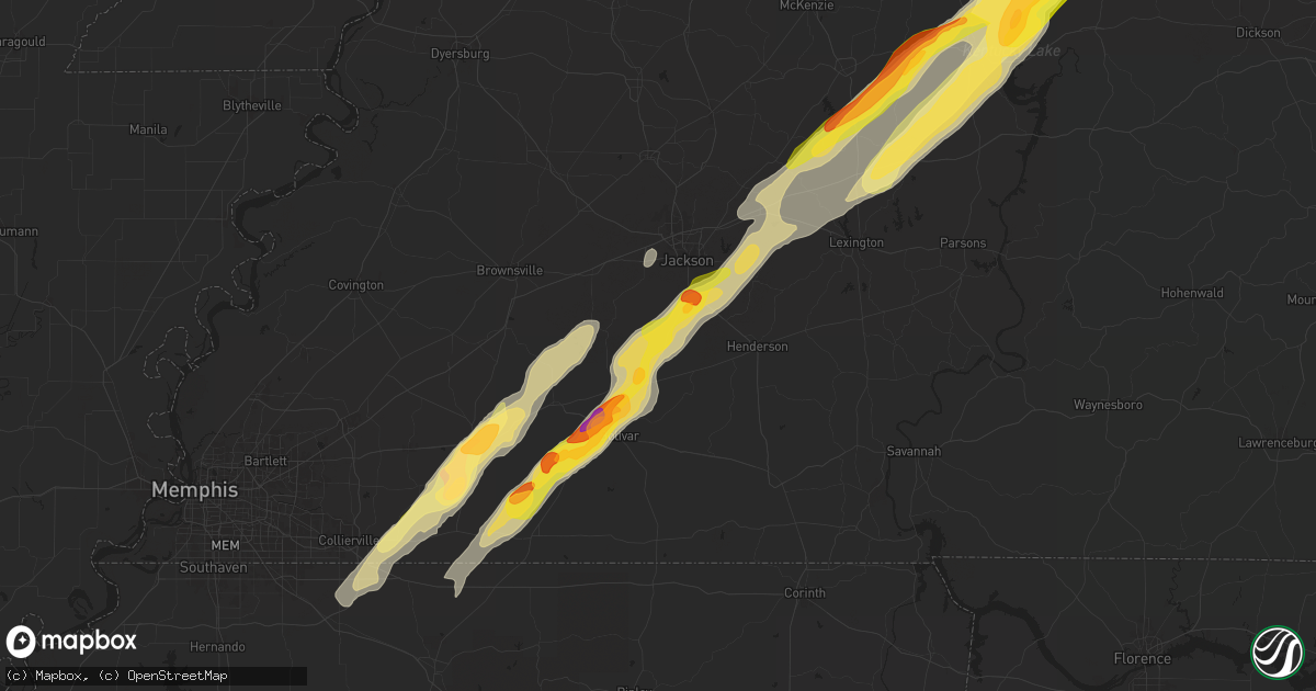 Hail map in Medon, TN on April 8, 2024