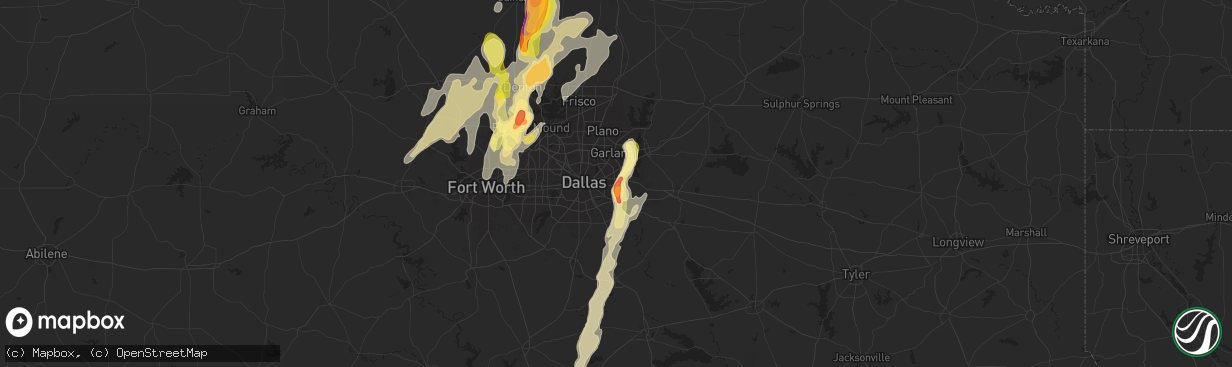 Hail map in Mesquite, TX on April 8, 2024